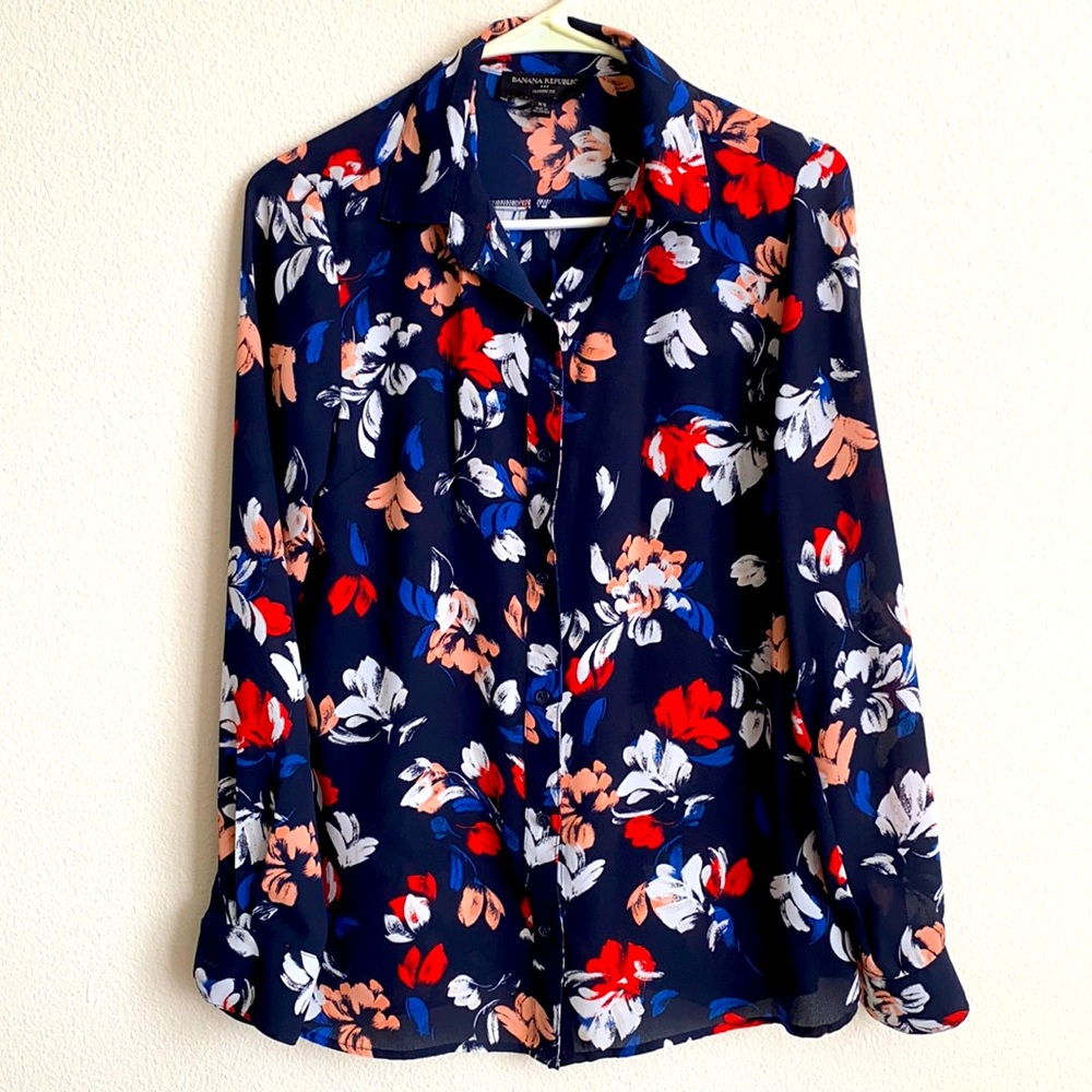 Banana Republic Floral Print Blue Shirt (XS)